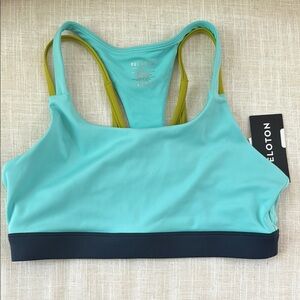 Peloton Endurance Strappy Blue and Green Sports Bra with Racerback